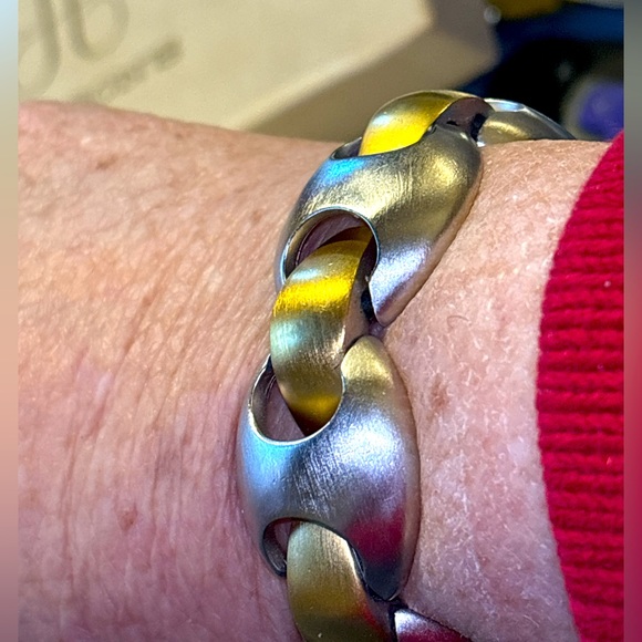 Trifari Jewelry - Vintage signed  Trifari gold and silver colored bracelet